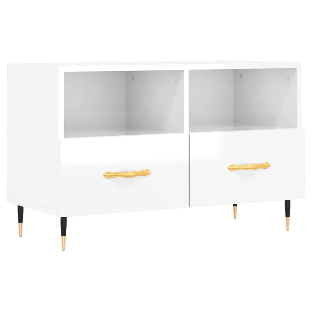 Base TV Gaming Bianco Lucido SYFAX 80x36x50 cm Legno Multistrato