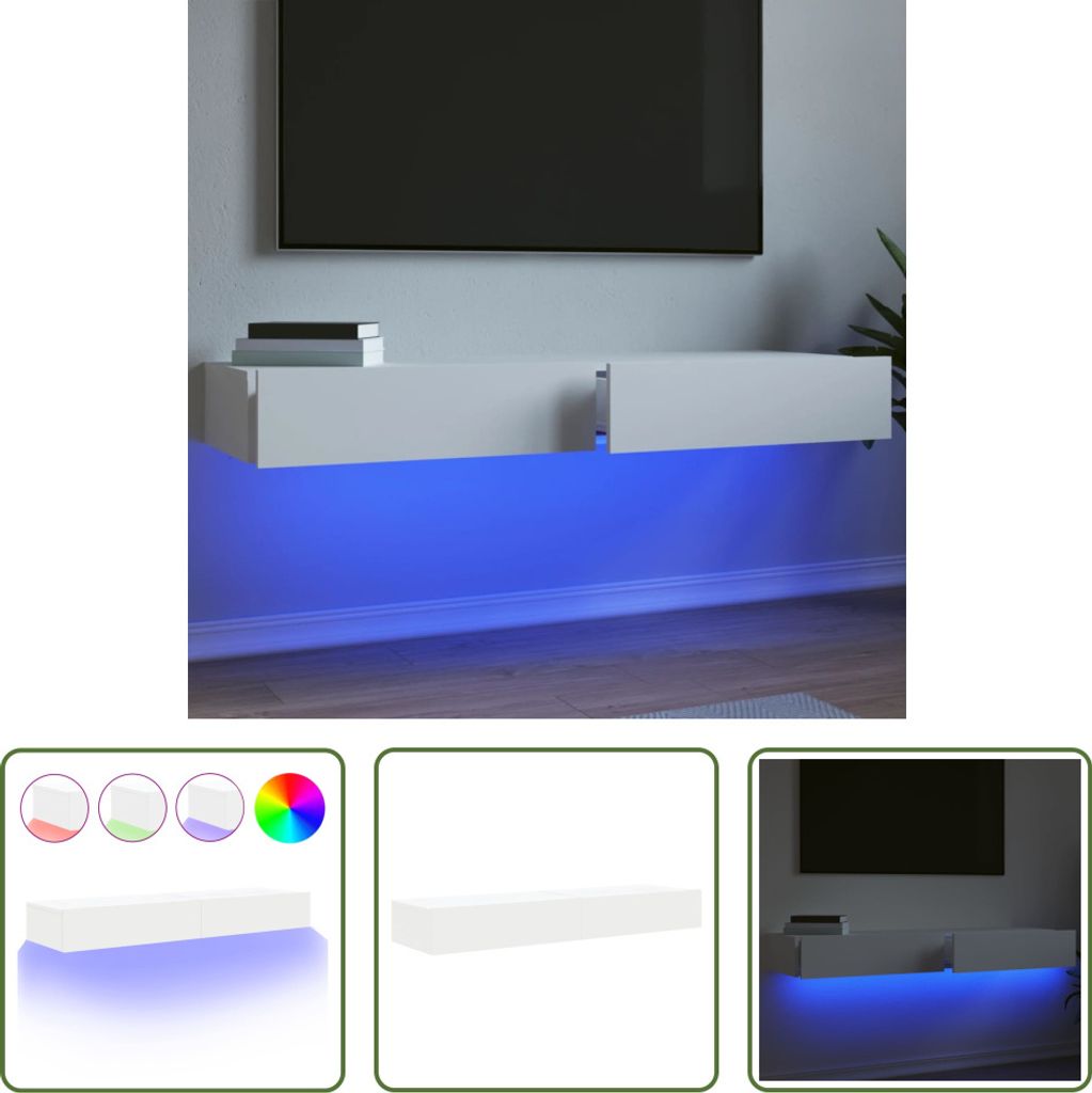 The Living Store TV-Schränke mit LED-Leuchten 2 Stk. Weiß 60x35x15,5 cm