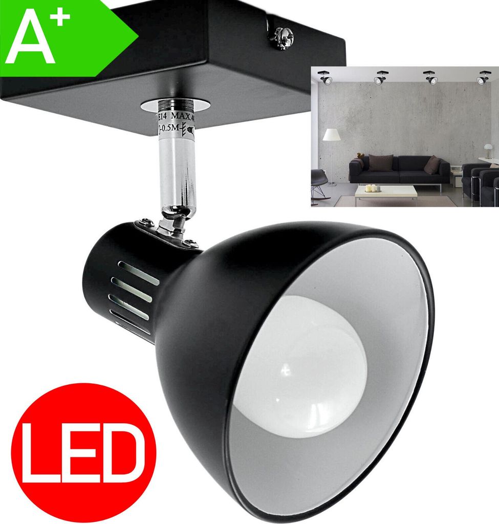 LED Retro Deckenleuchte Decken Strahler Spot Lampe Aufputz Leuchte Deckenlampe Aufbau-Lampe Downlight Drehbar 1-flammig Schwarz mit E14 Fassung