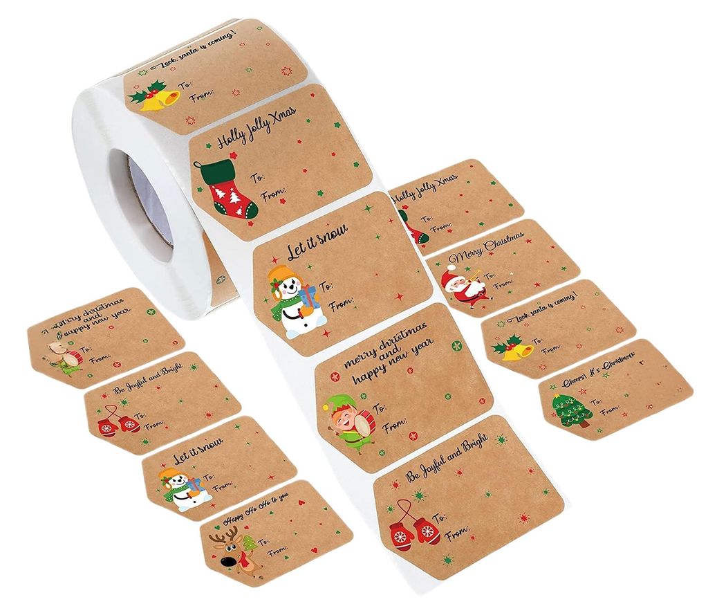 500 Stück/Rolle Weihnachtsgeschenkanhänger mit Cartoon-Motiven: Weihnachtsmann, Schneemann, Rentier, Baum, Namensschilder für DIY-Geschenkboxen,...
