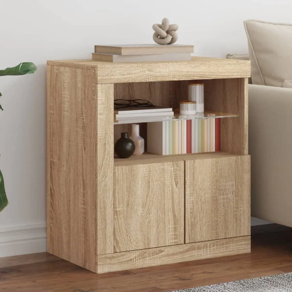 vidaXL Credenza con luci LED rovere Sonoma 60,5x37x67 cm