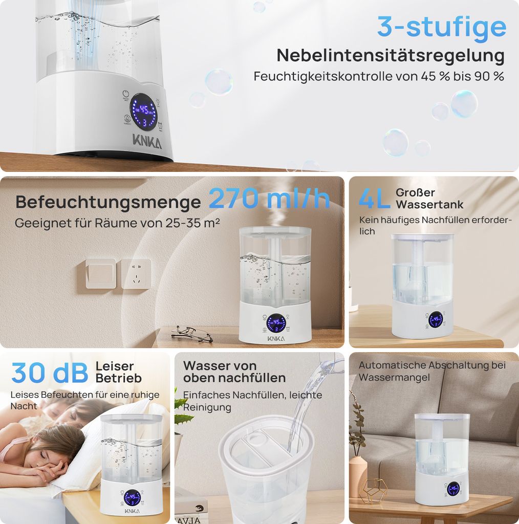 KNKA Luftbefeuchter Schlafzimmer, 4L Top-Fill Humidifier Produktbild 2