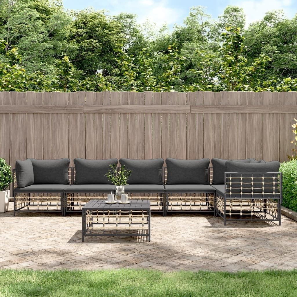 Maison Exclusive - 7-tlg. Garten-Lounge-Set mit Kissen Anthrazit Poly Rattan