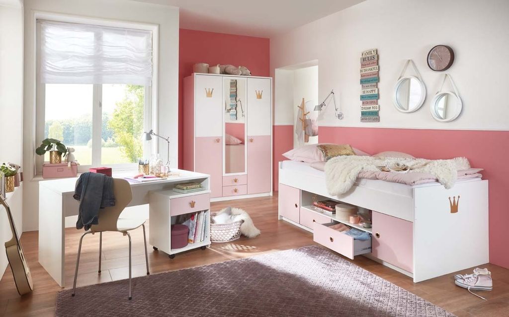 Cindy2 Šatní skříň třídveřová se zrcadlem Bílá / Rose Obrázek produktu 6