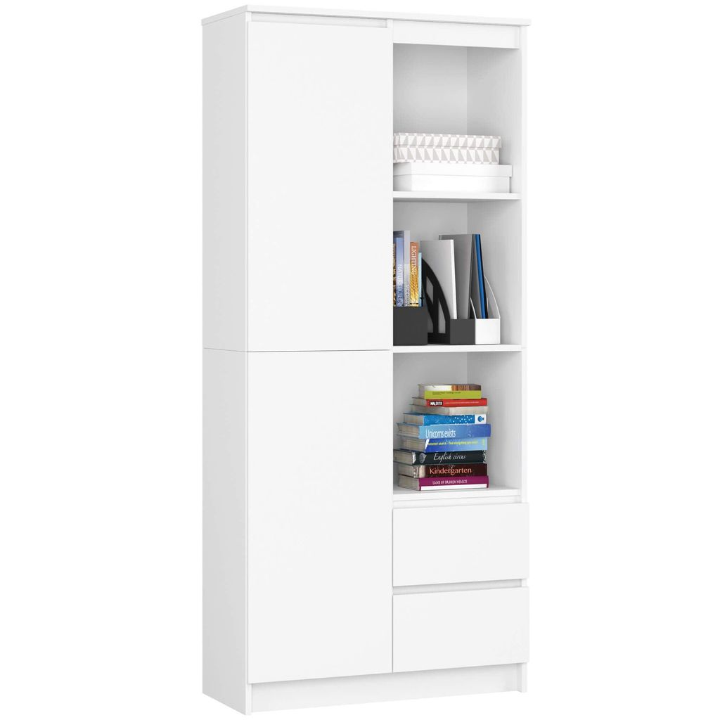 Hoher Regalschrank – Standregal – Regal – Bücherregale – CLP – 80 cm – Weiß Matt – Funktionales Aufbewahrungssystem mit kombinierte...