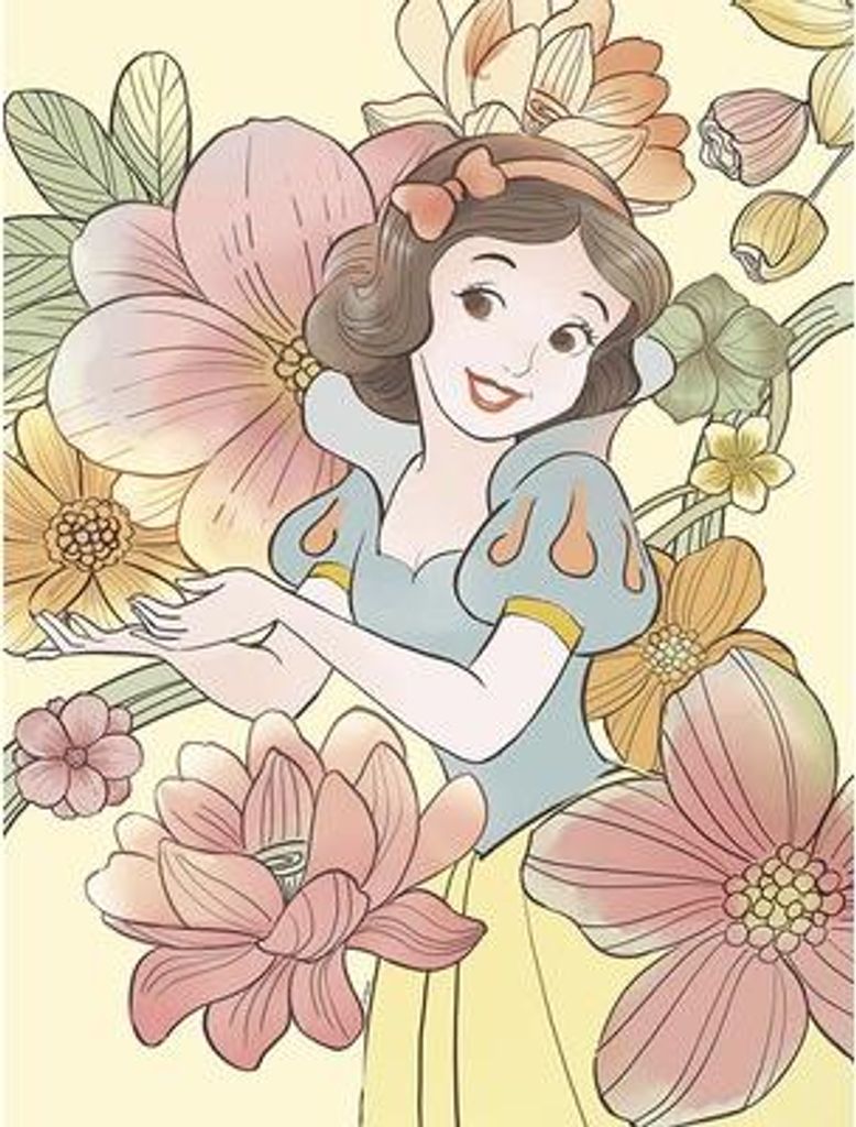 Kunstposter – Schneewittchen umgeben von Blumen – 30 x 40 cm