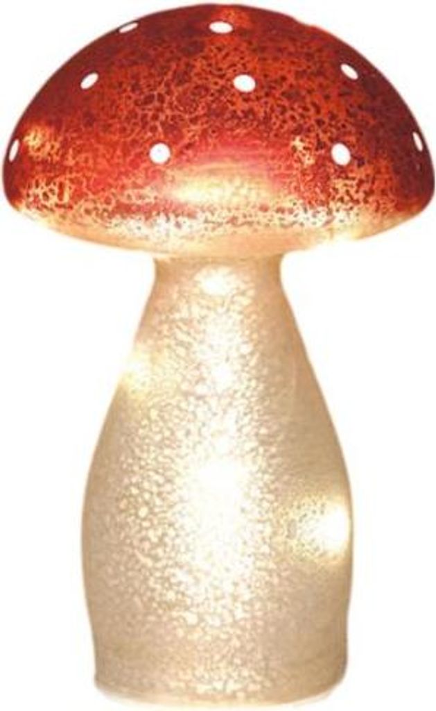 Weihnachts-Pilz aus Glas, weiß-rot gepunktet, LED Produktbild 
