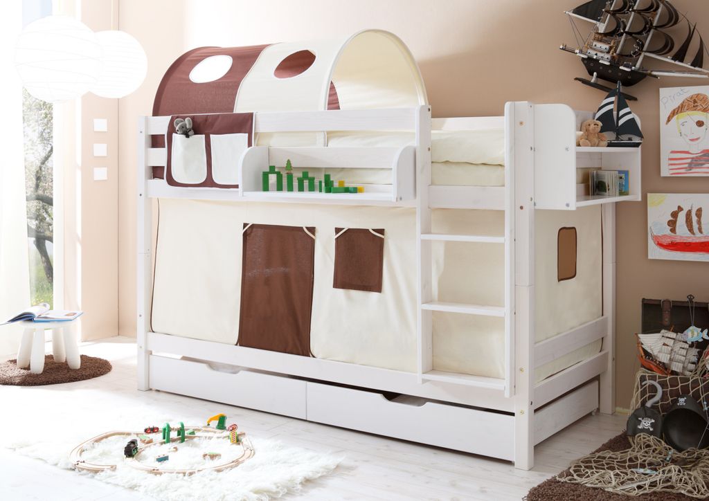 Etagenbett "Marcel" Kiefer weiß Classic (Beige-Braun)