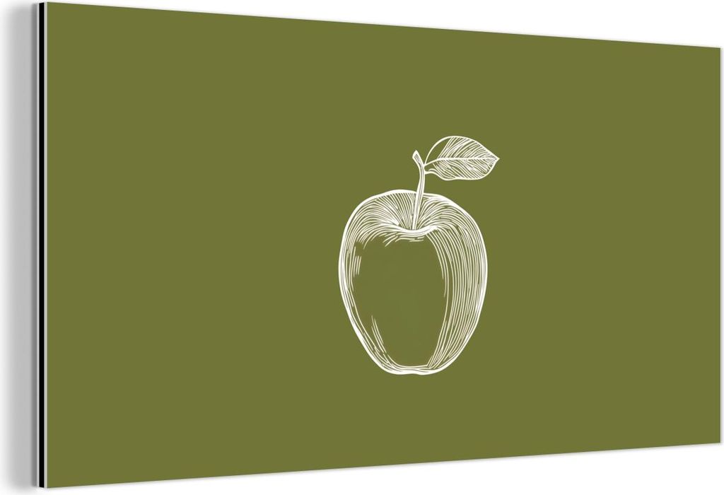 MuchoWow Wanddekoration Metall Metallbild Wandkunst 40x20 cm Strichzeichnung - Apfel - Olivgrün - Blatt MuchoWow Aluminium Gemälde - Bild - Alumi...