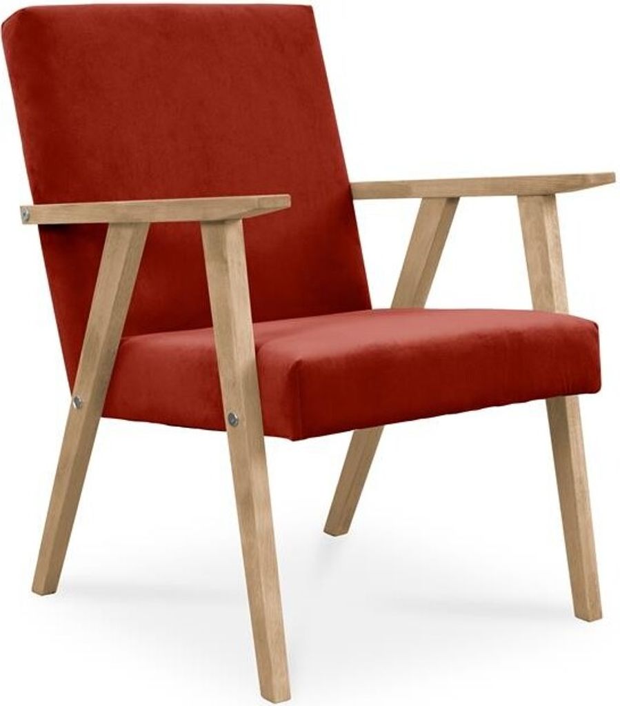BETTSO Klassischer Sessel Loungesessel PRL LISEK Rot mit Beine in Buche