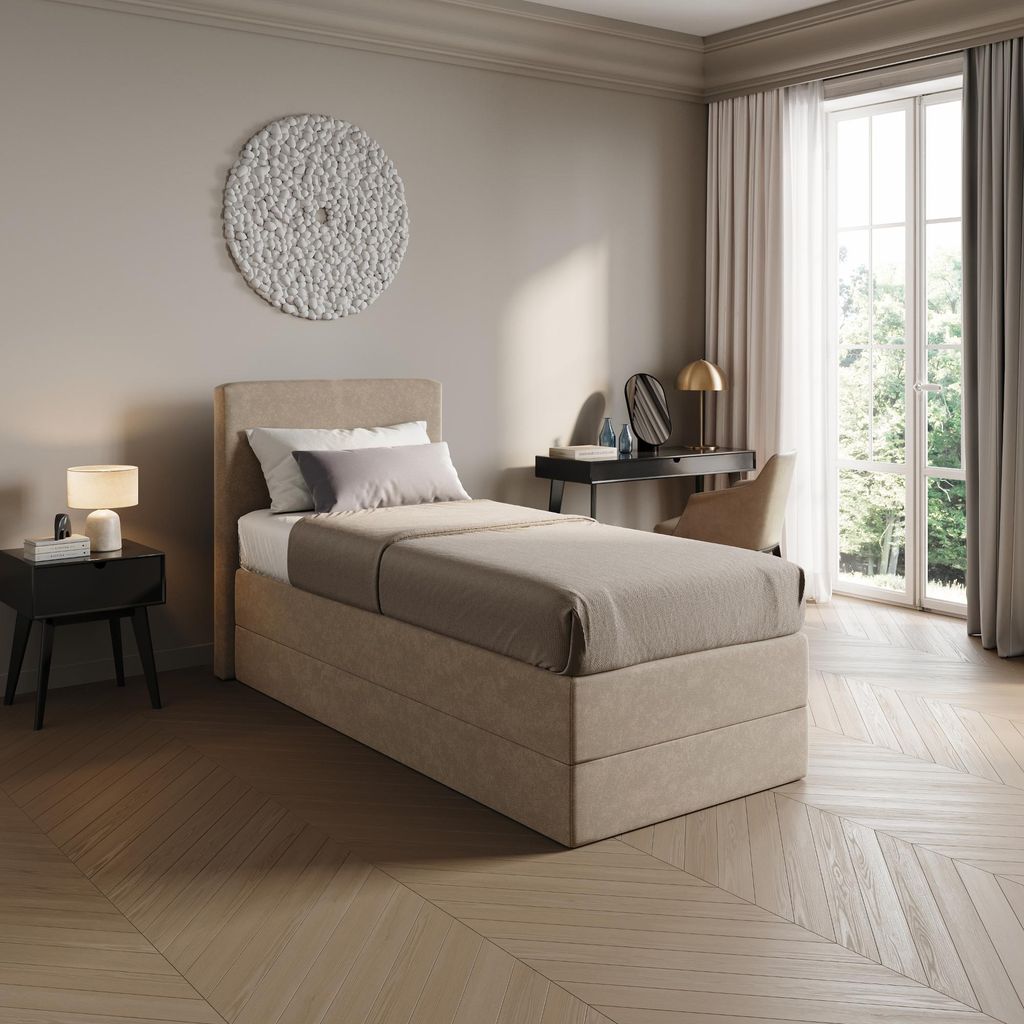 Home Collective Boxspringbett Polsterbett Bett wählbare Matratze Bonnell H2, gepolstertes Kopfteil, Micro-Velours | 100x200 cm | Beige