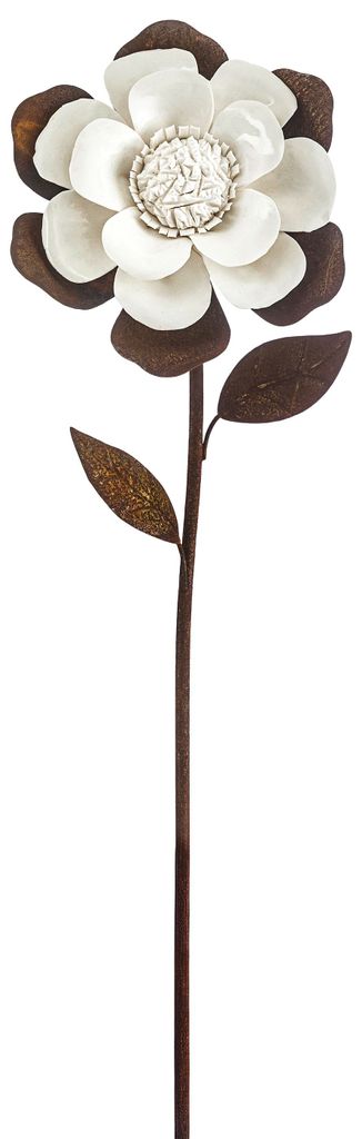 Dehner Gartenstecker Dekostab Blume, Rostoptik, 100 x 13 x 16 cm, Eisen / Keramik, weiß / bronze
