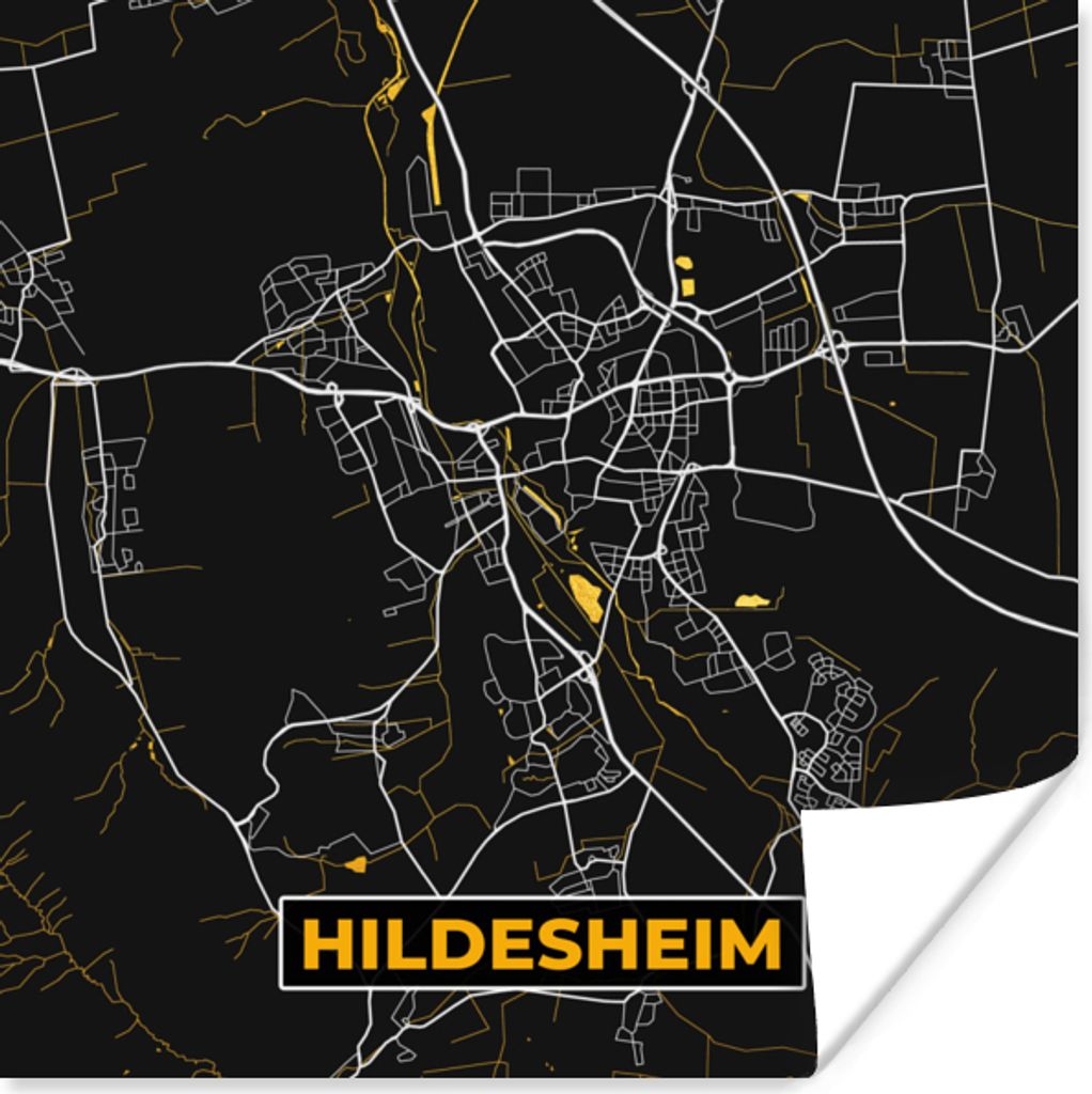 MuchoWow Poster Hildesheim - Gold - Stadtplan - Karte - Deutschland 50x50 cm - Wohnzimmerdekoration