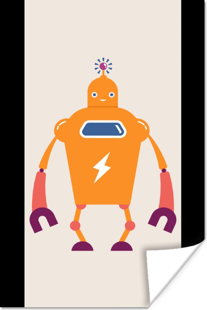 MuchoWow Poster Roboter - Antenne - Orange - Blitzschlag - Junge - Kinder 80x160 cm - Kinderzimmer