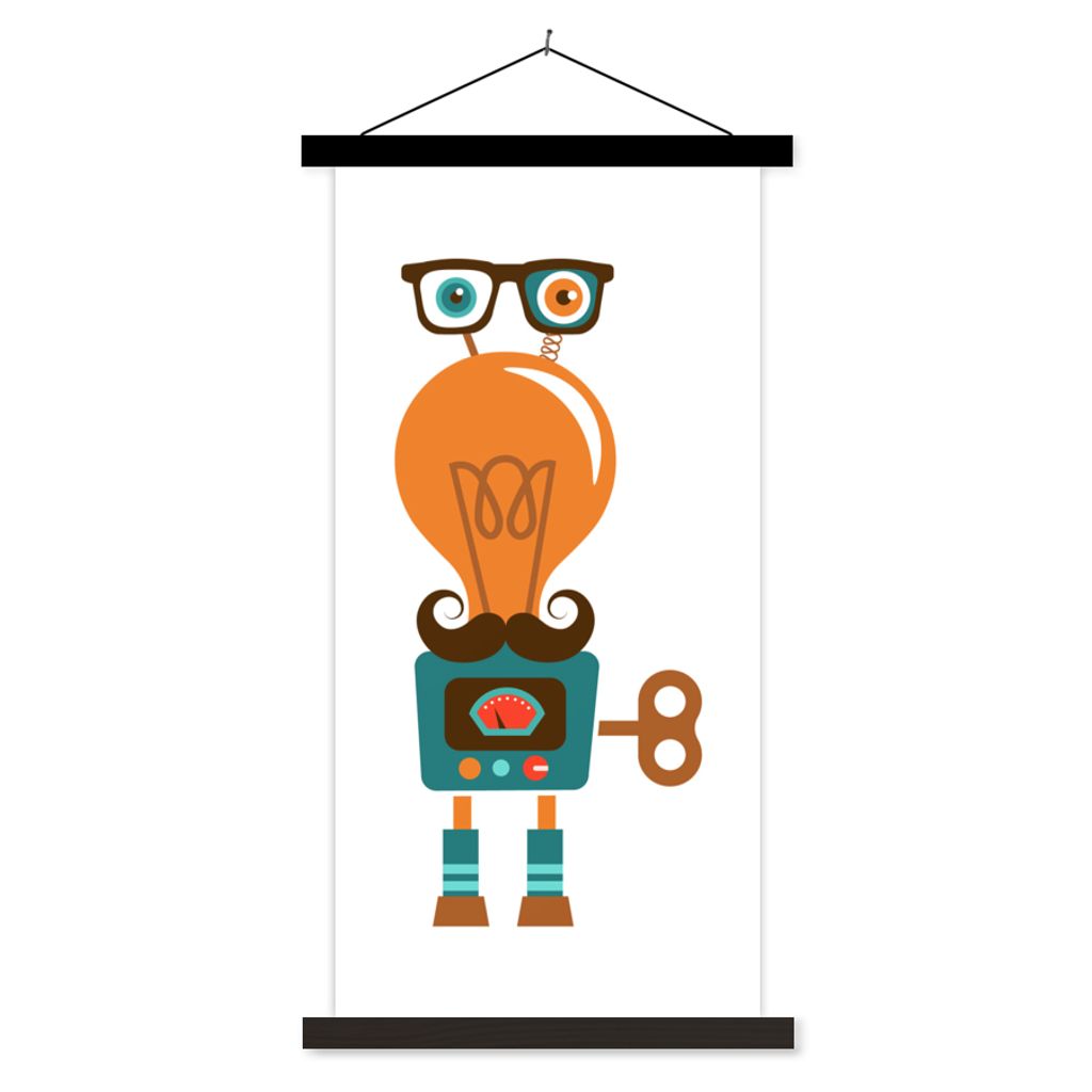 MuchoWow Textilposter Roboter - Brille - Schnauzbart - Kinder - Jungen 90x180 cm mit schwarzem Rahmen - Dekoration Wohnzimmer