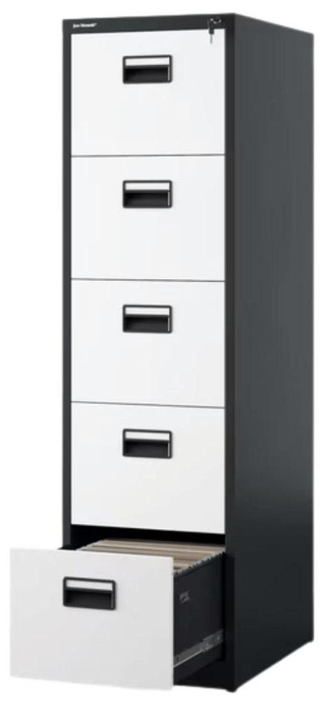 Hängeregisterschrank abschließbar SARA 5 Schubladen mit Schloss | Aktenschrank Büroschrank aus Stahl Metallschrank 163x46x62cm Anthrazit-Weiß