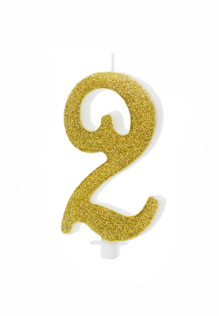 Geburtstagskerze Zahl 2, gold, 10cm