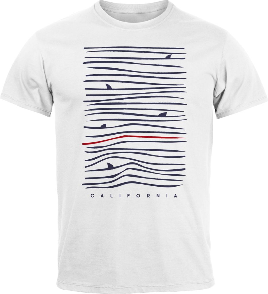 Herren T-Shirt Frontprint Minimalismus Wellen Meer Aufdruck Printshirt Sommer Fashion Streetstyle Neverless weiß M