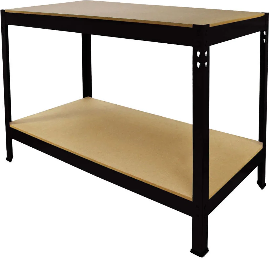 Établi de garage noir robuste pour atelier avec plan de travail en acier