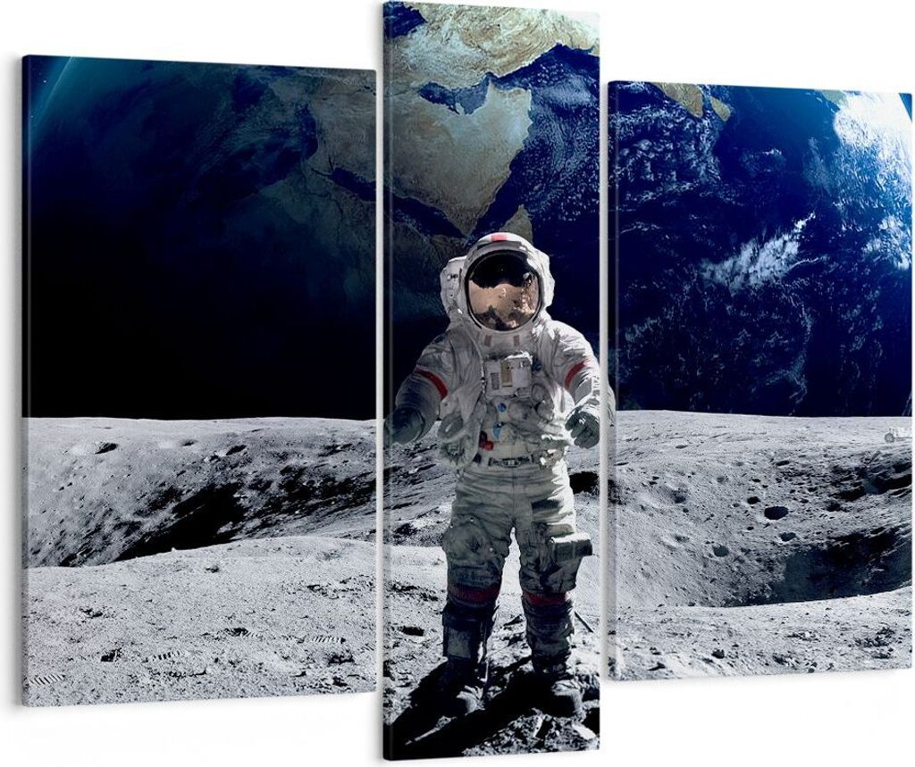 Bild auf Leinwand - Leinwandbild - Astronaut Mond Erde Raum - 95x80cm - Wand Bild - Wanddeko - Leinwanddruck - Bilder - Kunstdruck - Wanddekoration...