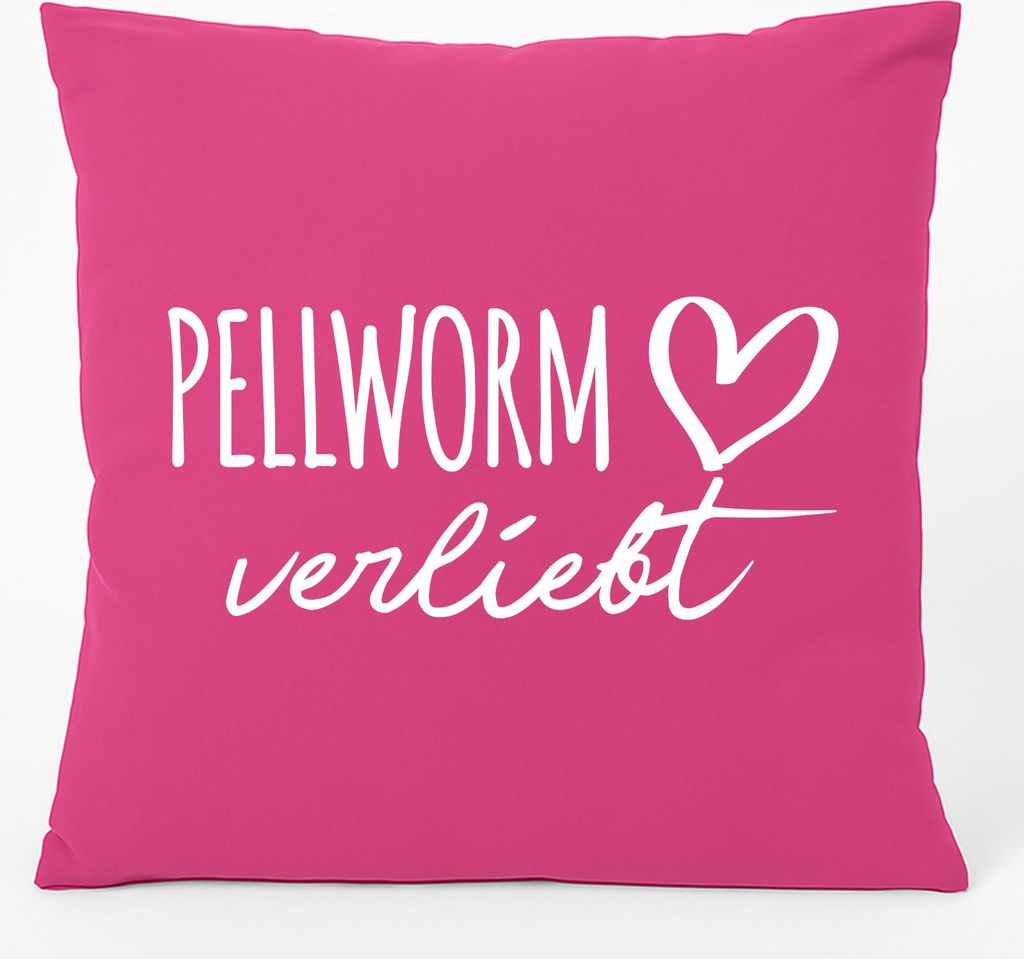 Huuraa Kissen Pellworm verliebt 40x40cm mit Füllung Fuchsia Baumwolle Dekokissen Geschenkidee