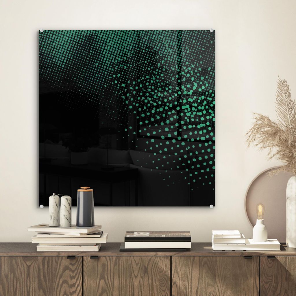 MuchoWow Glasbilder - Bilder auf Wandbild - Foto auf Glas Spiele - Punkte - Grün - Unschärfe 50x50 cm Wanddekoration aus Glas - Acrylglasbild - A...