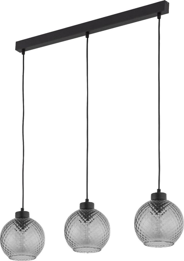 Hängeleuchte Metall Rauchglas E27 H: max. 100 cm Schwarz Graphit 3-flammig Kugel Schirm Modern Pendelleuchte