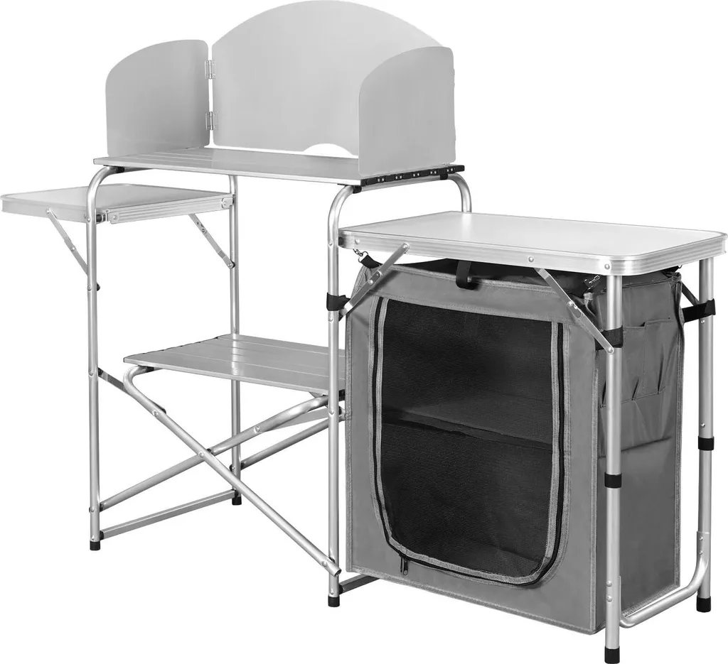 Table de camping et cuisine pliante avec grands rangements intégrés