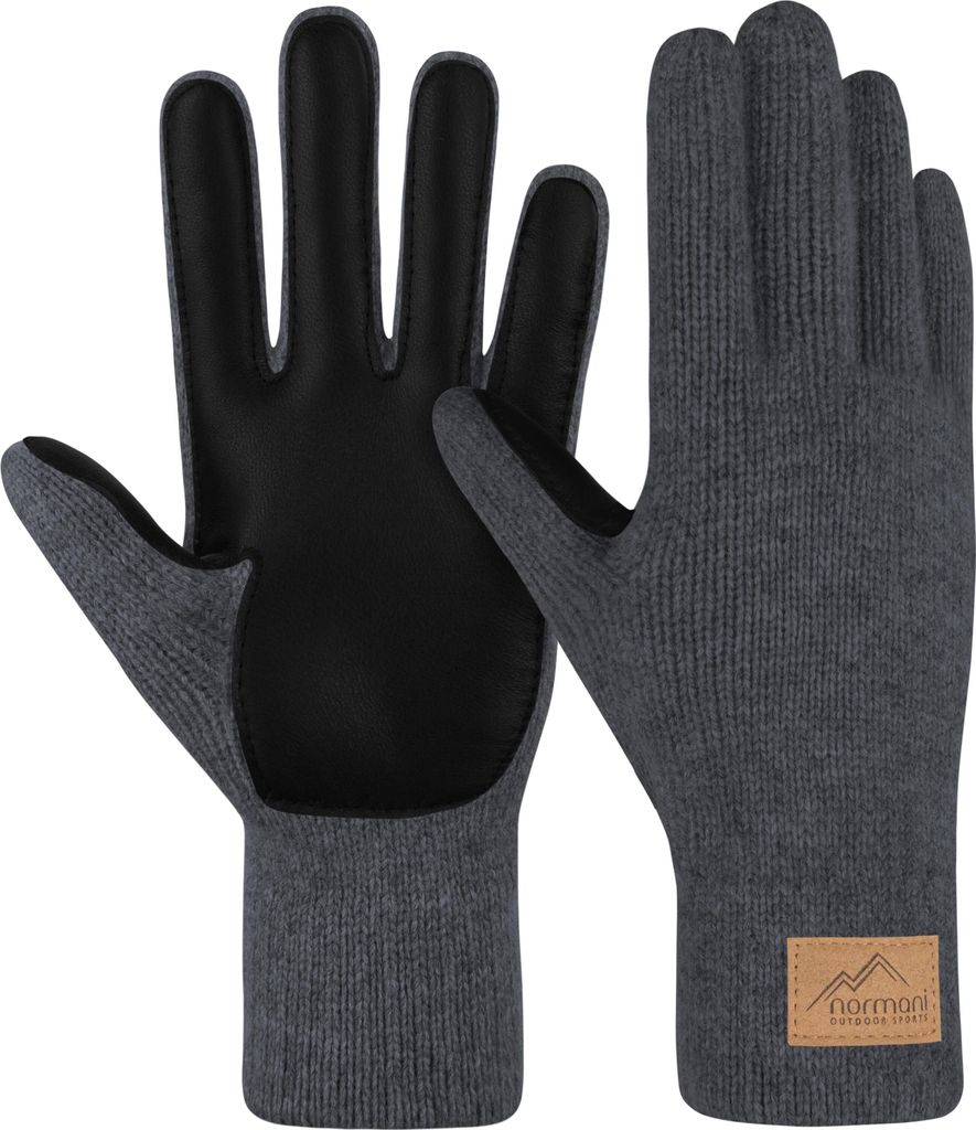 normani Herren Merino Strick-Fingerhandschuhe mit Schafleder