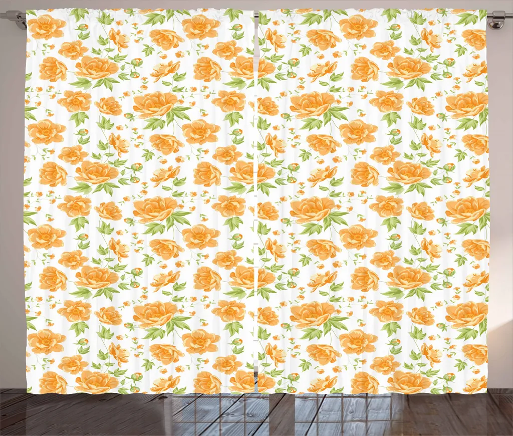 ABAKUHAUS Millésime Rideau Rustique Pivoines Orange et Vert 280x245 cm