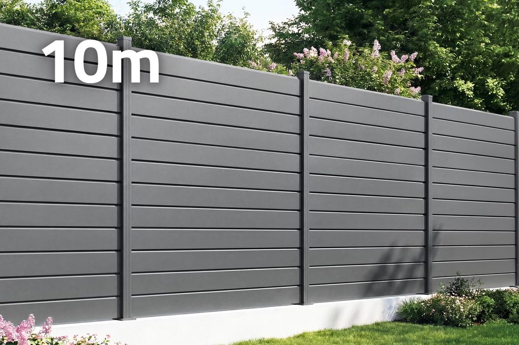 10 m VANO H.180 cm Grauer Lamellenzaun aus Aluminium Produktbild 