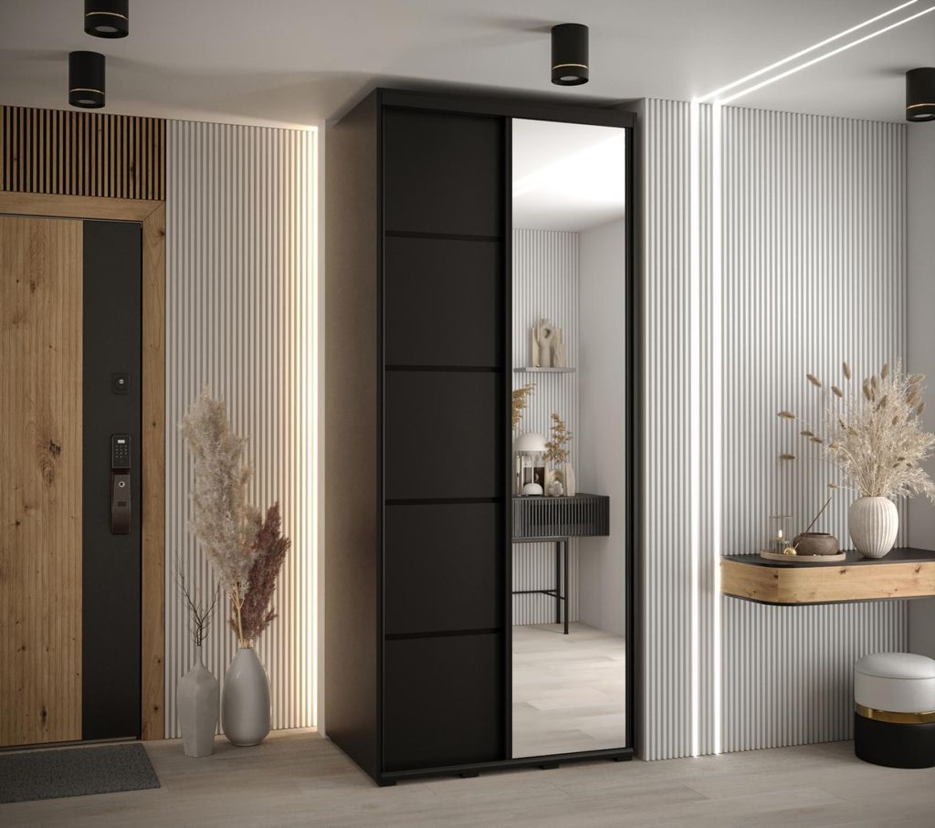 Kleiderschrank ASIRI 5 - 100/60 cm, schwarz / schwarz