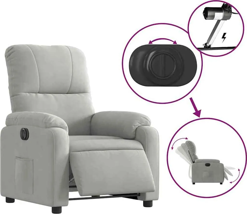 Fauteuil relax électrique vidaXL gris clair en tissu microfibre modern
