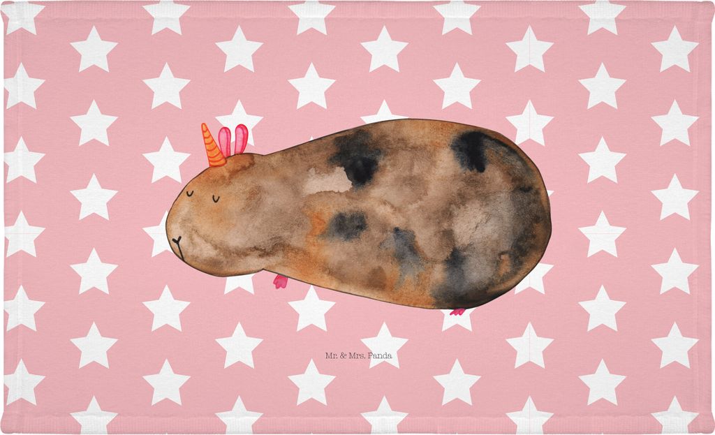 Mr. & Mrs. Panda Handtuch Einhorn Meerschweinchen - Rot Pastell - Geschenk, 50x100, Unicorn, Einhörner, kleines, Flauschtuch, Händehandtuch, Meer...