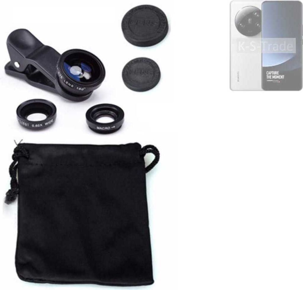 K-S-Trade Smartphone Kamera Linsen Set Kompatibel mit Xiaomi 13 Ultra 3in1 Clip-On Kamera Adapter Macro Weitwinkel FishEye Fischauge Objektiv Linse