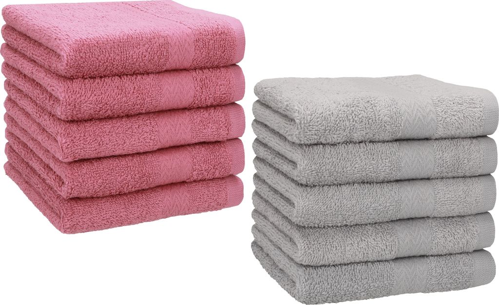 Betz 10 Stück Seiftücher 30x30 cm PREMIUM 100% Baumwolle Farbe: altrosa und silbergrau