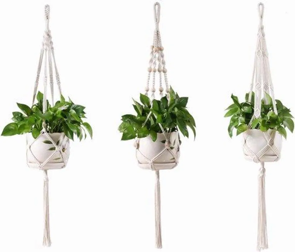 Jardinières Suspendues Macramé - Lot de 3 Porte-Plantes en Coton