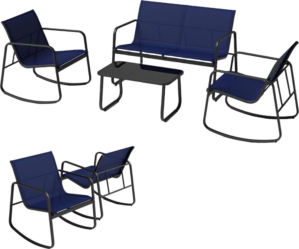 GOPLUS Fabric Gartenmöbel-Set, Balkonmöbel 4 tlg., mit 1 Schaukelbank & 2 Schaukelstühle & Glastisch, 4 Personen Terrassenmöbel geeignet Garten