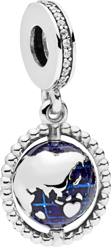 PANDORA Charm Anhänger 798021CZ Spinning Globe Zirkonia Silber blauer Emaille Globus
