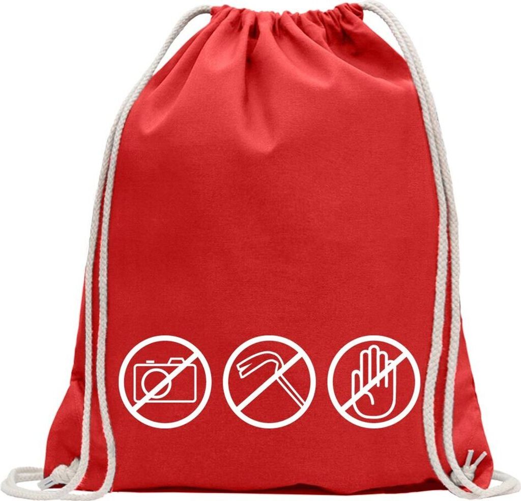 Kiwistar - Turnbeutel - rot - No Foto, Dont Touch. - Fun Rucksack Sport Beutel Gymsack Baumwolle mit Ziehgurt