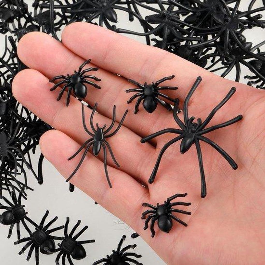 Halloween-Accessoires, 120 Einheiten, Übernatürliche Kreaturen aus Kunststoff, 3 Größen, Kleine Spinne, Albtraumdeko für Heim und Party