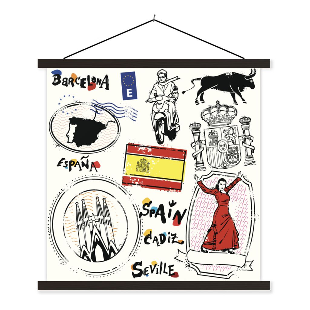 MuchoWow Textilposter Illustrationen aus Spanien 40x40 cm mit schwarzem Rahmen - Fotos