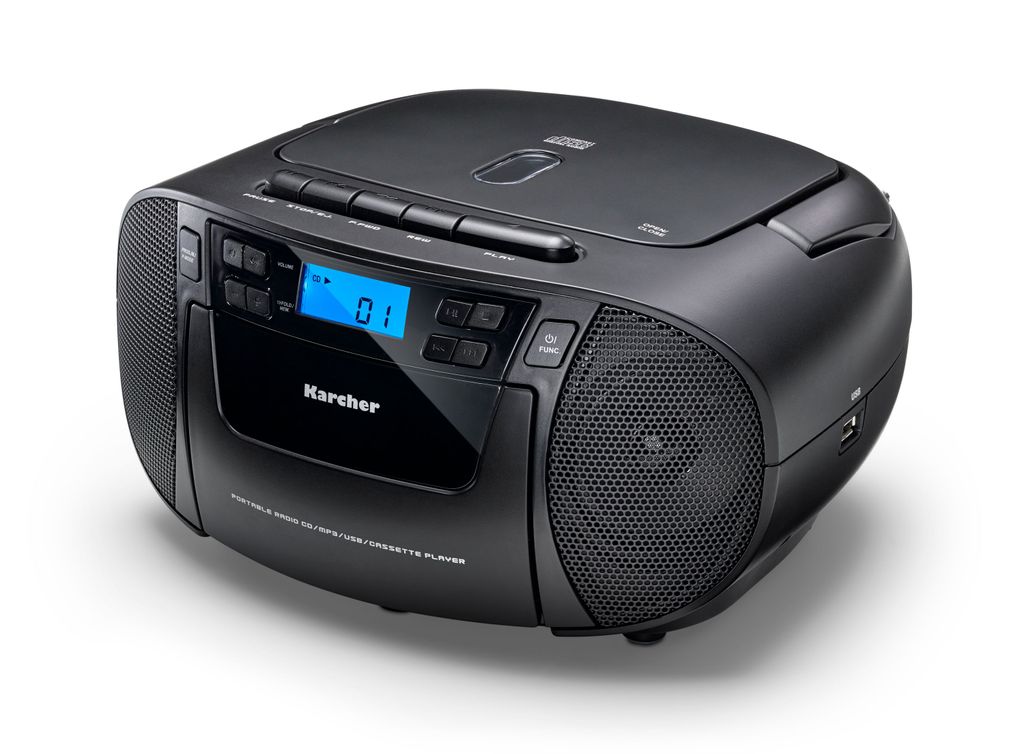 schwarz Karcher RR 5028D tragbares CD Radio CD-Player, DAB+ Radio, Bluetooth, Batterie/Netzbetrieb, USB 