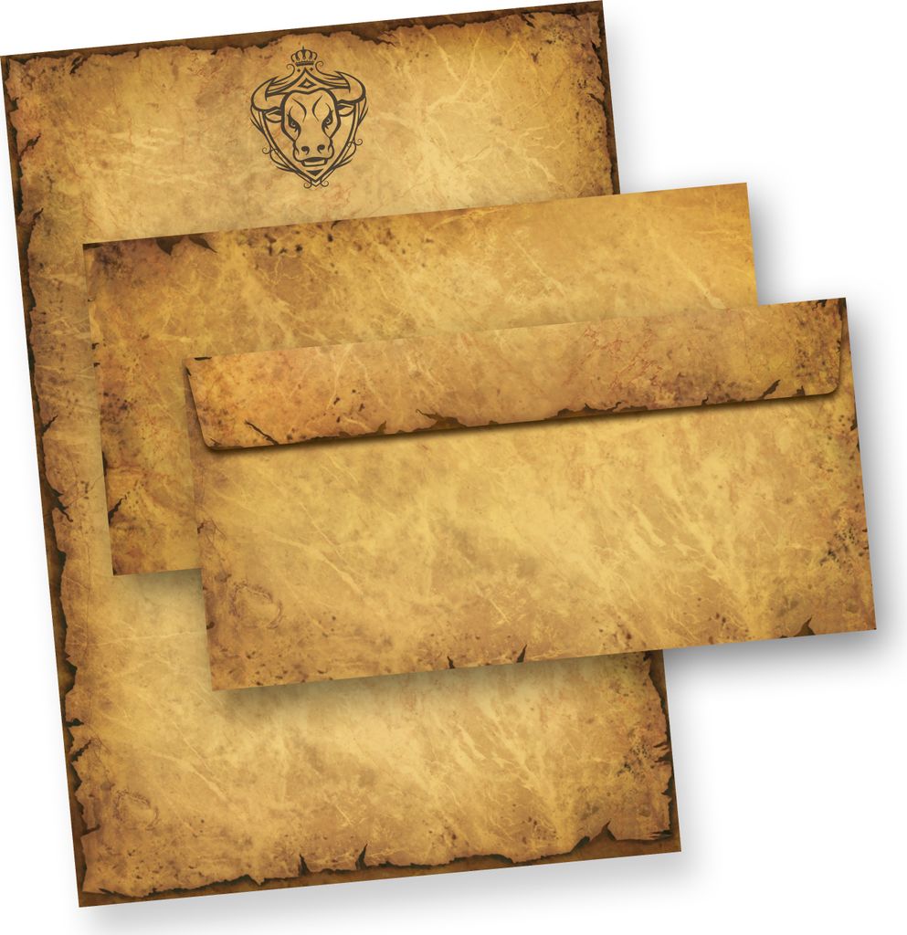 Altes Briefpapier Set Sternzeichen Stier Wappen (25 Sets) A4, 90 g/qm, 25 Briefpapiere + 25 Umschläge