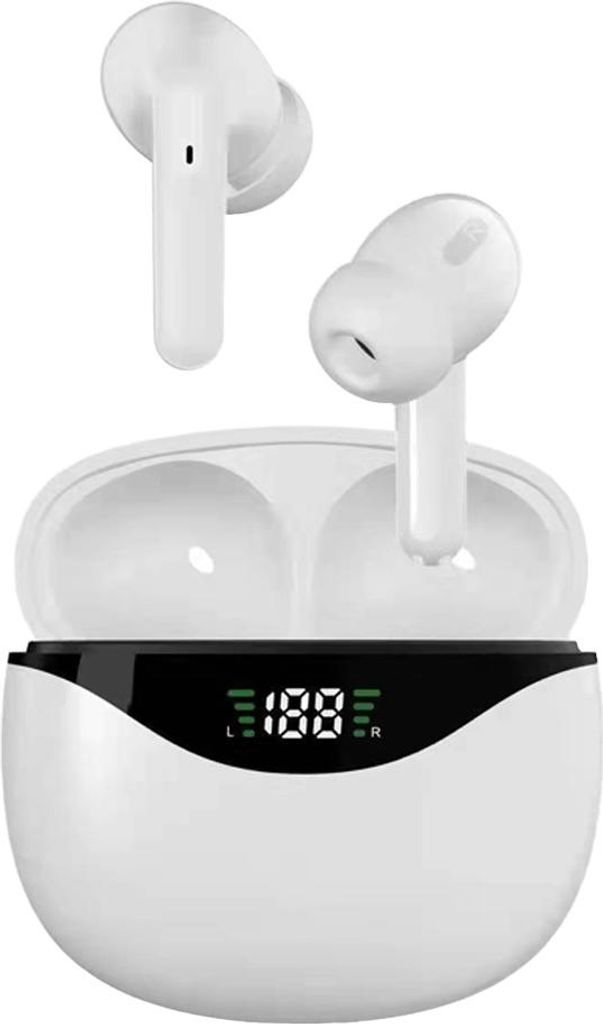 Kabellose Ohrhörer, Bluetooth-Kopfhörer mit LED-Digitalanzeige und Ladecase,white