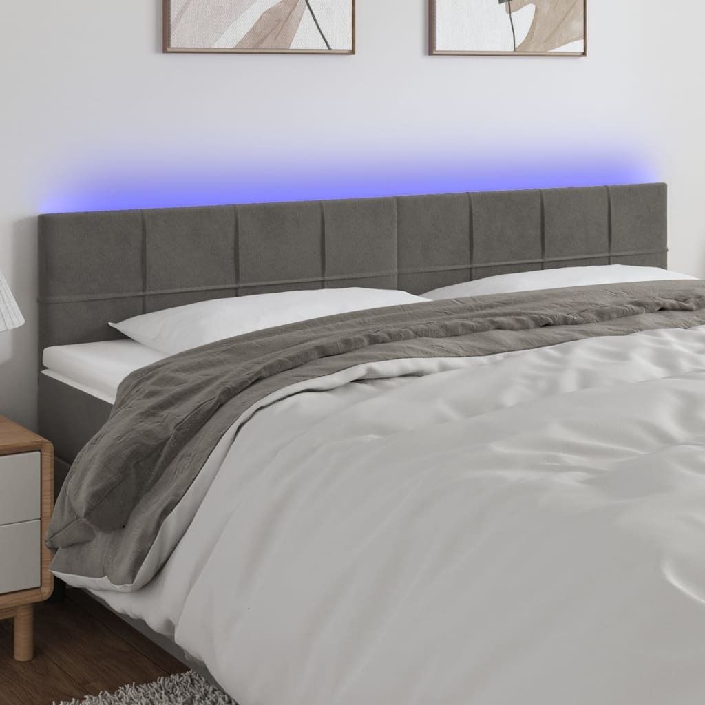 The Living Store LED Kopfteil Dunkelgrau 200x5x78/88 cm Samt