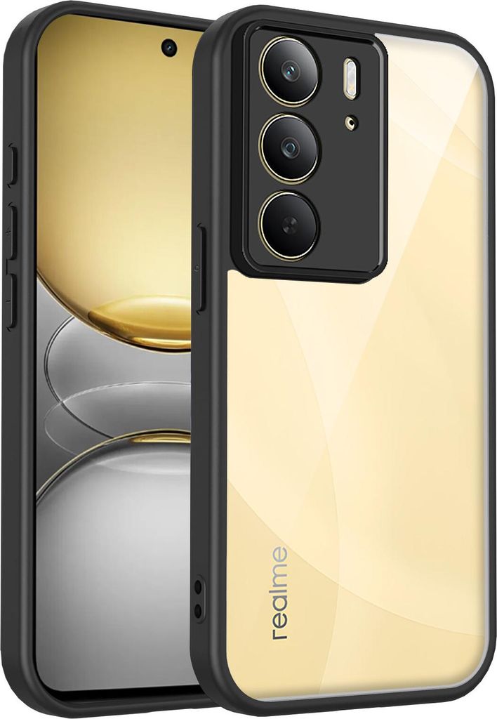 Hülle für Realme C75 4G/Realme C75x Transparente Rückseite TPU Bumper Stoßfest Handyhülle Schwarz