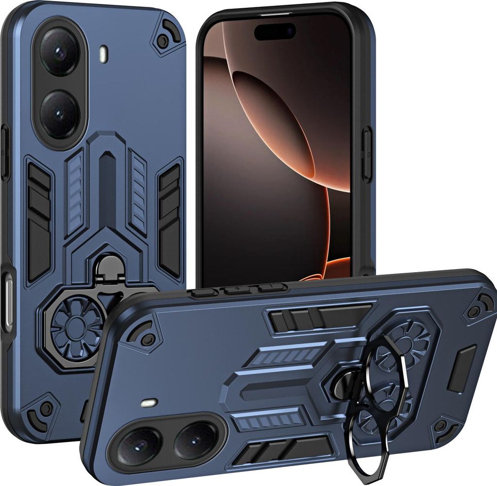 Hülle für Xiaomi Poco X7 Pro Dual Layer PC TPU Militärqualität Stoßfest Rüstung Handyhülle mit Ring Metall Ständer Blau