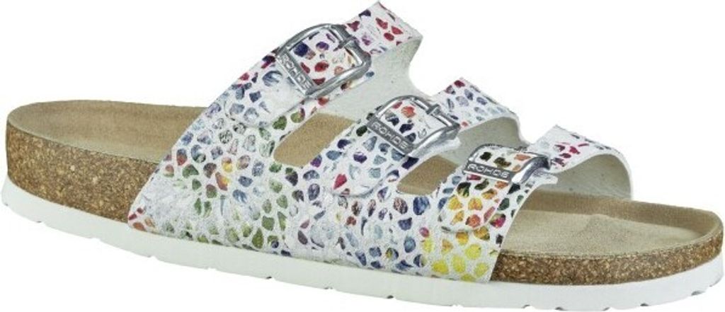 Rohde Alba, Damen Synthetik Biopantoletten in weiss, lederbezogenes Fußbett, verstellbare Schnallen