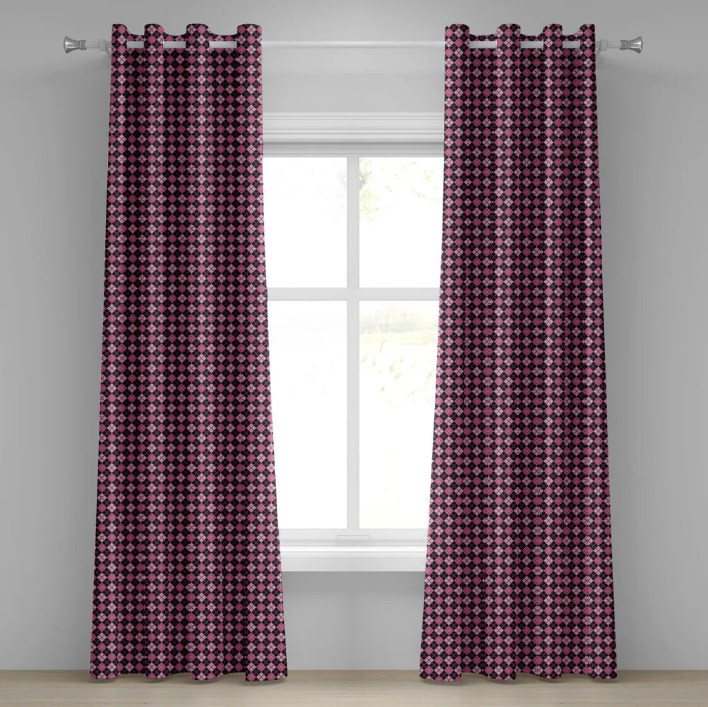 ABAKUHAUS Tenda a quadri con occhielli, motivo a mosaico a strisce orizzontali, design retrò femminile, tende decorative a 2 pannelli, 280 cm x 245 cm, rosa pallido, nero